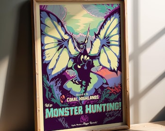 Monster Hunting Video Game Poster | Coral Highlands Gaming Art Print | Gamer Room Decor
