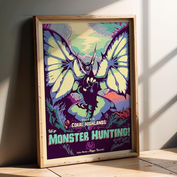 CORAL HIGHLANDS, Let's Go Monster Hunting, Video Game Poster, Video Game Art, Gaming Prints, Gaming Poster, Wall Art