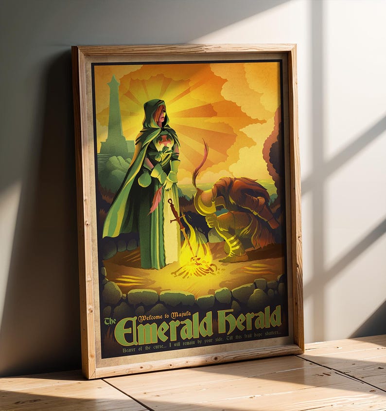 Emerald Herald Art Print | Dark Fantasy Video Game Poster | RPG Gift for Gamers image 1