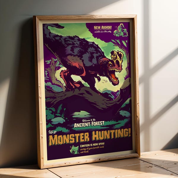 ANCIENT FOREST Art Print | Let's Go Monster Hunting Poster | Video Game Wall Art | Gamer Room Decor | Original Artwork Printed In-House