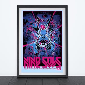 9 SOLS CATS-videogameposter, videogamekunst, fantasykunst, gamingprints, kunst aan de muur