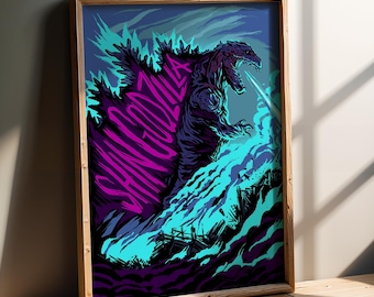 Kaiju Art Print | Retro Giant Monster Movie Poster | Sci-Fi Wall Art