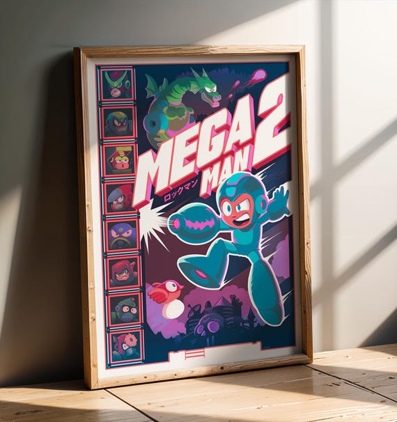 Robot Masters Poster | Retro Video Game Print | Gaming Gift for Him | 80s Arcade Art