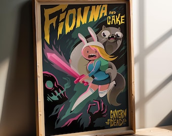 Fionna and Cake Art Print | Cartoon Fan Art Poster | Anime Style Framed Print Gift