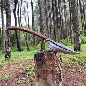 Handmade Viking Axe: Forged Carbon Steel Wood Cutting Knife with Leather Sheath