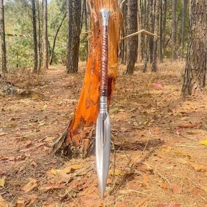 Hand Forged Viking Spear: Tempered Carbon Steel Blade, Rosewood Handle