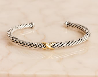 Bracelet Cable Flex | Chic Cable X Cuff Bracelet | Sterling Silver Gold Plated Bracelet | Twisted Cable 5mm Bracelet | Cable X Bracelet |
