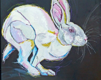 I'm Late White Rabbit Oil Painting