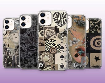 Funda de teléfono grunge con temática gótica de terror, alternativa urbana, para iPhone 16, 15, 14, 13 y 12, Samsung S25, S24Fe, S23, A56, Pixel 9Pro XL, 8A y 8Pro