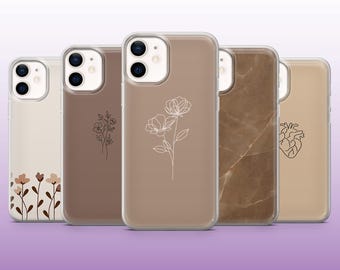 Beige Phone Case Brown Neutral Simple Cover for iPhone 16, 15, 14, 13, 12, 11 Samsung S25, S24, S23 Pixel 9Pro XL, 8A, 8Pro