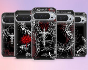 Funda gótica con diseño de araña y lirio para Google Pixel 10, 10Pro, 9A, 8Pro, 8A, 7, 6, iPhone 17, 16, 15, 14, Samsung S25, A16