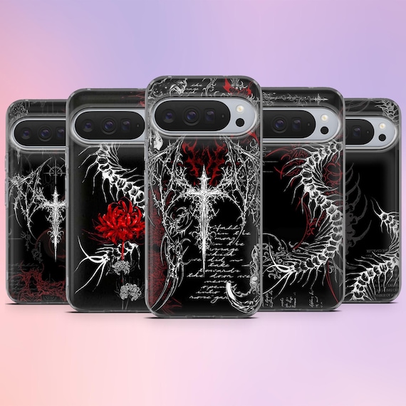 Gothic Phone Case Spider Lily Goth Grunge Cover for Google Pixel 10, 10Pro, 9A, 8Pro, 8A, 7, 6, iPhone 17, 16, 15, 14, Samsung S25, A16
