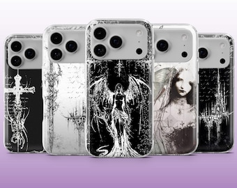 Funda gótica para teléfono con diseño cyber sigilism grunge para iPhone 16, 15, 14, 13, 12, 11; Samsung S25, S24, S23; Pixel 9 Pro XL, 8A, 8 Pro.