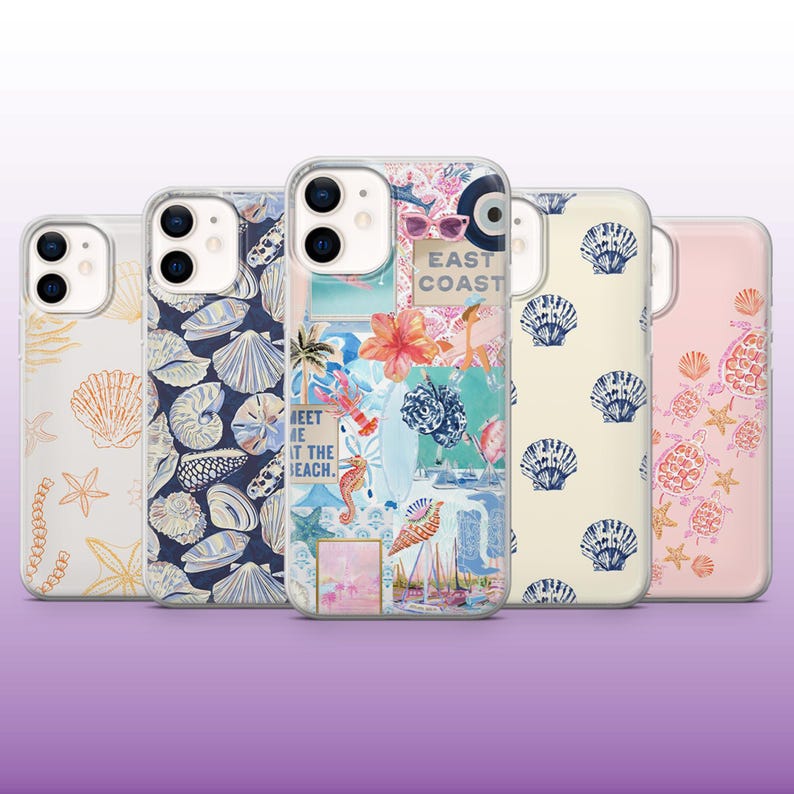 Sea Shell Phone Case Coastal Beach Ocean Vibes Cover for iPhone 16, 15, 14, 13, 12, 11 Samsung S25, S24Fe, S23, A56, Pixel 9Pro XL, 8A, 8Pro image 1