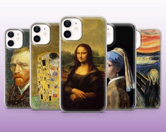 Famous Painting Phone Case Mona Lisa Art Lover Cover for iPhone 16, 15, 14, 13, 12, 11 Samsung S25, S24, S23 Pixel 9Pro XL, 8A, 8Pro 7A