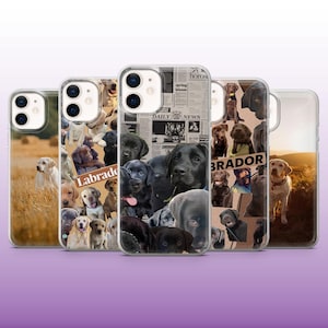 May include: A collage of Labrador Retriever dog photos on clear phone cases. The cases feature a variety of Labrador colours, including black, yellow, and chocolate. The cases also feature text that says "Labrador" and "Daily News".