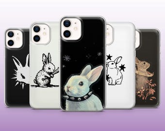 Funda de teléfono con diseño de conejito gótico, conejitos punk, bonita funda gótica para iPhone 16, 15, 14, 13, 12, 11, Samsung S25, S24, A56, A16, Pixel 9A, 9Pro XL, 8A, 8Pro