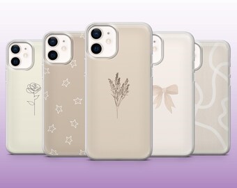 Minimalist Phone Case Neutral Simple Beige Brown Cover for iPhone 16, 15, 14, 13, 12, 11 Samsung S25, S24, S23 Pixel 9Pro XL, 8A, 8Pro