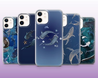 Whale Phone Case Ocean Themed Sharks Cover for iPhone 16, 15, 14, 13, 12, 11 Samsung S25, S24, A56, A16, Pixel 9A, 9Pro XL, 8A 8Pro