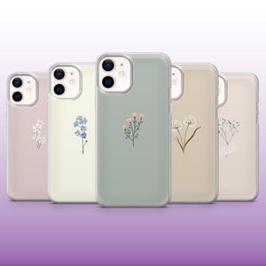 Custodia per telefono floreale minimale, custodia botanica pastello Cottagecore per iPhone 16, 15, 14, 13, 12, 11 Samsung S25, S24, S23 Pixel 9Pro XL, 8A, 8Pro