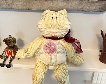 Vintage chenille-getextureerde pluche kikker Fine Toy Co RARE