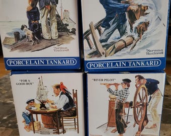 4 tazas de porcelana de Norman Rockwell.