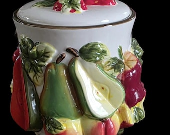 ARC Hand Painted Collection Fruit vintage Motif Ceramic Jar With Lid Multicolor
