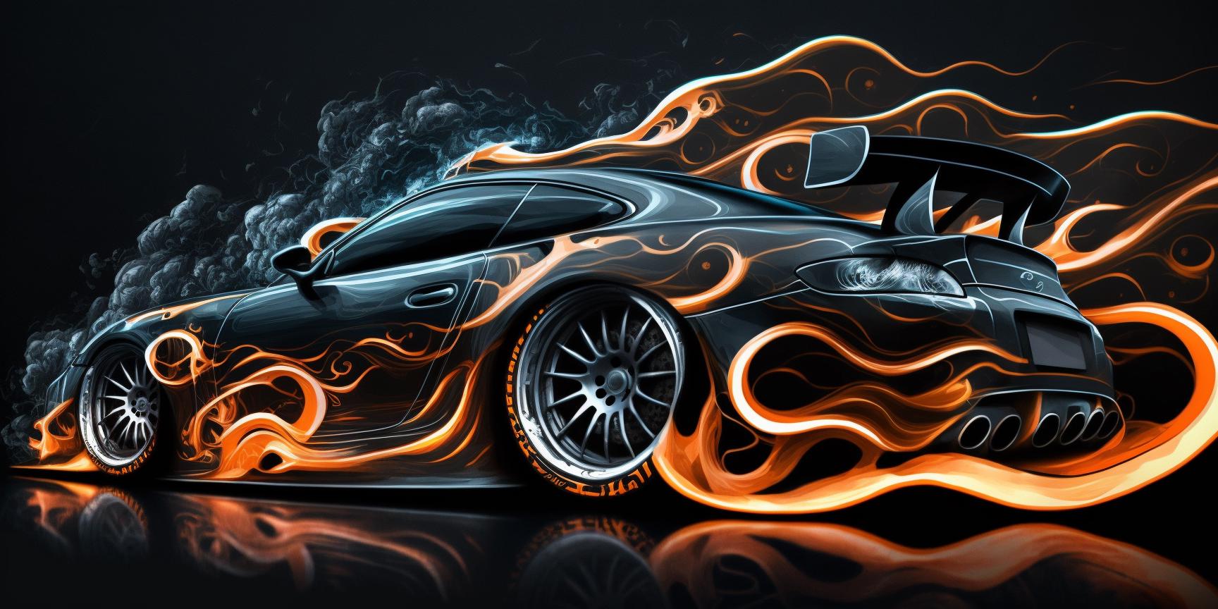 Flaming Sports Car Digital Art | High-speed Racing Wall Print ...