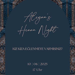 Cyfrowa karta zaproszeniowa na Henna Evening/Kina Gecesi - niebieska