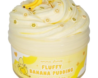 Slime esponjoso con sabor a pudín de plátano, aroma a plátano, textura de mantequilla de nieve.