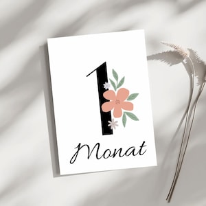 16 cartes de naissance pour bébé - Motif floral - Cartes mensuelles bohèmes - Cartes photo pour bébé - Cadeau de naissance