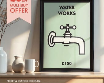 Póster de Monopoly Water Works: Arte mural de juegos de mesa vintage