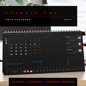 2025 Formula 1 Desk Calendar-Black | Journal Calendar | F1 Gift for Fans | Formula One Calendar | Birthday Fathers Day Gift Motor Racing Fan