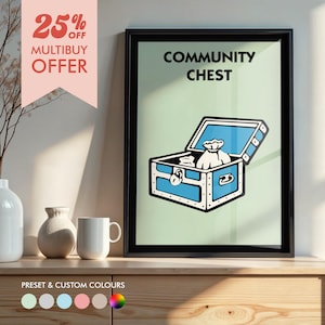 Community Chest Card Print | Monopoly Wall Art Poster | Board Game Room Decor, Office, Kitchen Artwork | New Home Gift, Housewarming Present