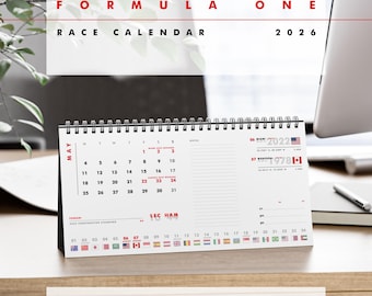 Calendario de escritorio de F1 2026: Calendario minimalista del Gran Premio de Fórmula 1, calendario de escritorio con seguimiento de carreras de F1