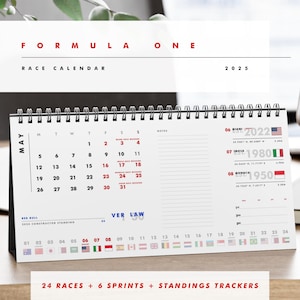 F1 2025 Desk Calendar | Journal Calendar | F1 Gift for Fans | Formula One Calendar | Birthday Fathers Day | Grand Prix Circuits | Race Track