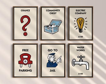 Pósteres vintage de Monopoly: arte mural nostálgico de juegos de mesa