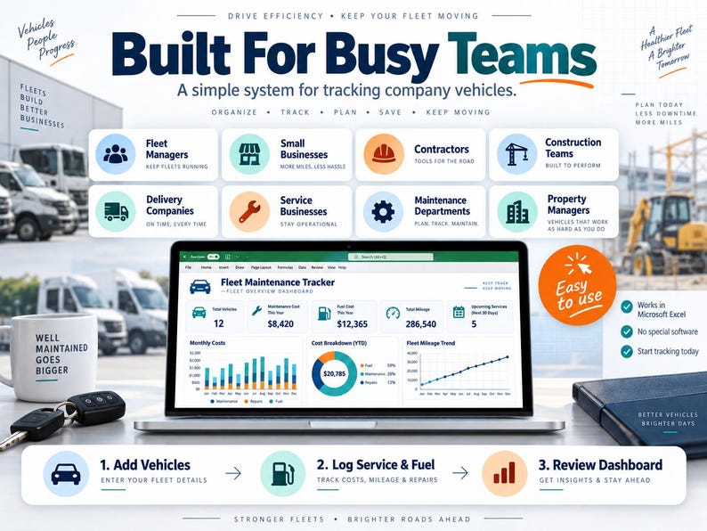 Fleet Maintenance Tracker Excel Template | Vehicle Service, Fuel ...