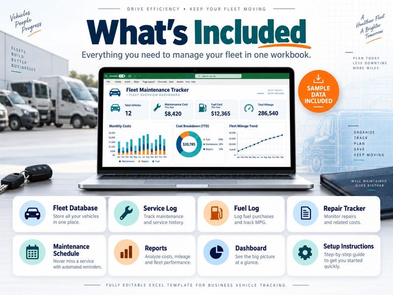 Fleet Maintenance Tracker Excel Template | Vehicle Service, Fuel ...