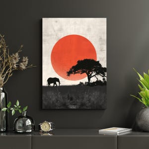 African Elephant Silhouette Print: Safari Sunset Wall Art (Digital Download)