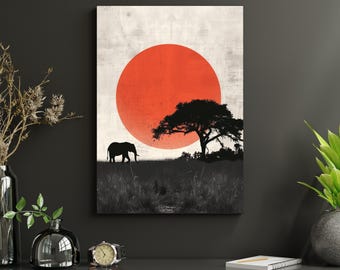 African Elephant Silhouette Print: Safari Sunset Wall Art (Digital Download)