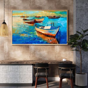 Watercolour Sea & Boats Painting, Nautical Artwork, Ocean Wall Decor, Coastal Art, Seaside Home Decor, Maritime Landscape Painting