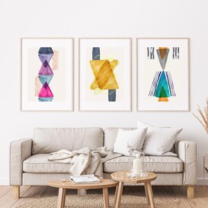 Boho Wall Print Set of 3 | Printable Wall Art | Mid Century Modern Decor | Geometric Design for Home