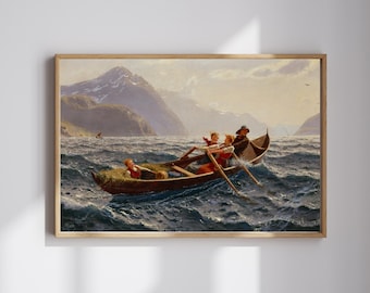 Sognefjorden Norway Print: Hans Dahl Painting, Nordic Landscape (Digital Download)