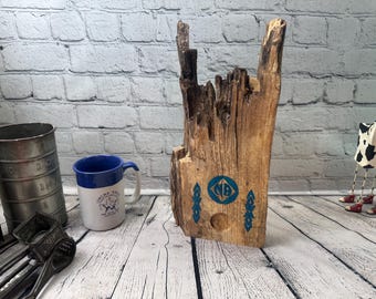 12 Step Recovery Turquoise Blue NA Wooden Medallion Holder for individual coins made from a beautiful Pecan Live Edge.