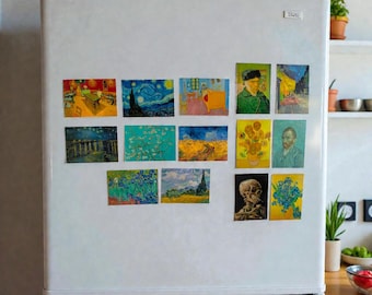 Van Gogh Magnet Set: Art Masterpiece Fridge Magnets 14 Pieces Collection Refrigerator, Sunflowers, Starry Night, Almond Blossoms and More