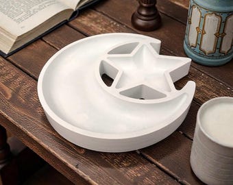 Moon and Star Trinket Dish | Crescent Decorative Tray | Jewelry, Ring, Incense & Palo Santo Holder | Minimal Home Decor | Serving Plate