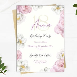 Invito Digitale Compleanno con Fiori – Elegante e Personalizzabile – Festa Donna o Bambina – Floral Birthday Invitation