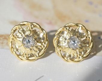 14k Gold Flower Stud Earrings, Vintage Gold Flower Earrings, Bridal Flower Stud Earrings, 925k Silver Flower Studs, Mothers Day Earrings