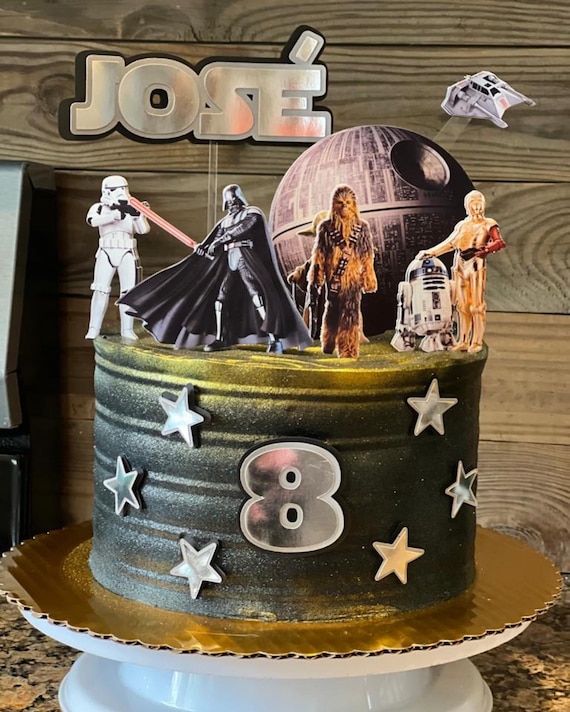Star Wars Birthday Cake Topper - Cute Alien Theme Black Glitter Decor With Wood Stick - View #5